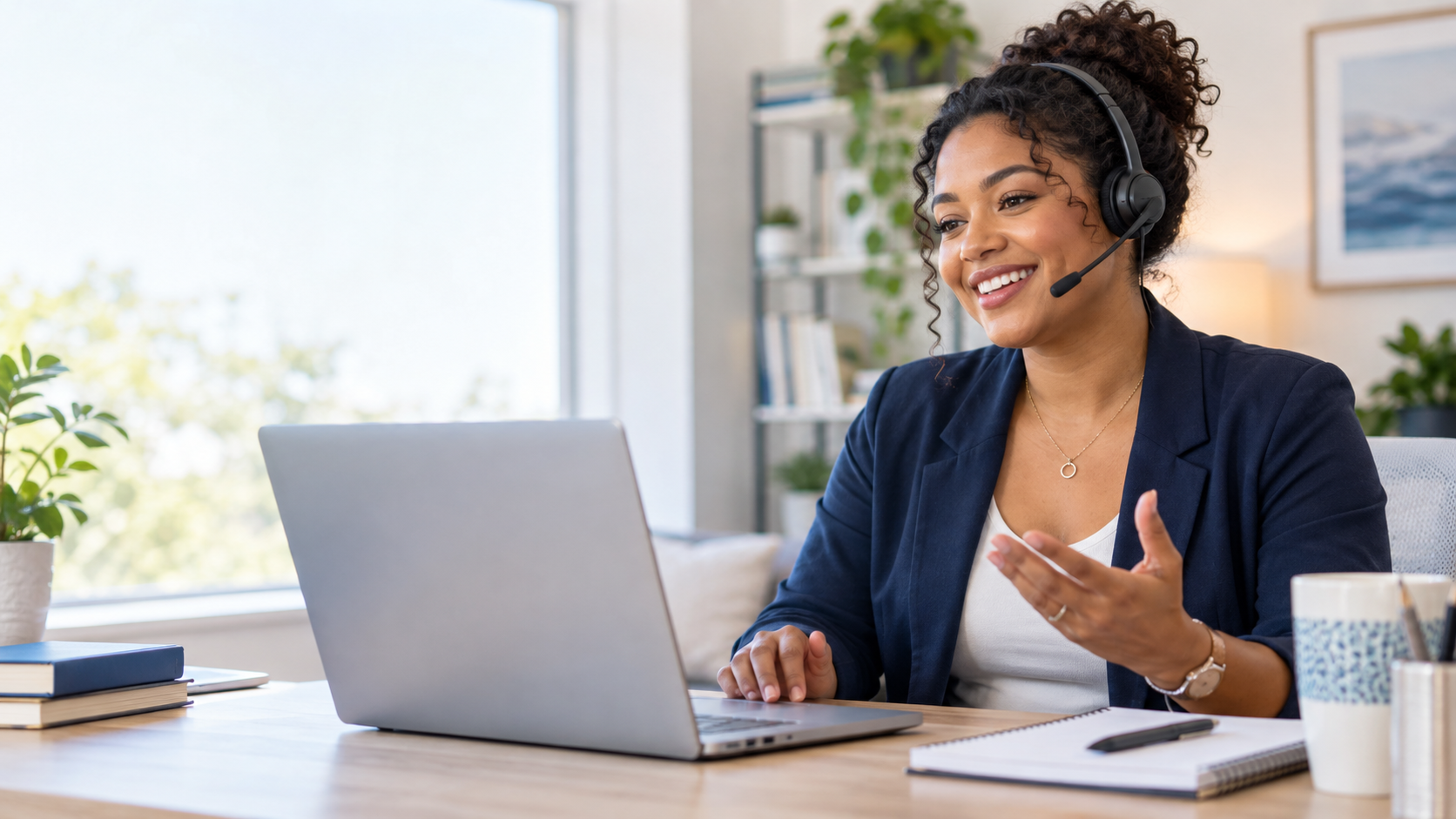 Independent telemarketing professional working from home